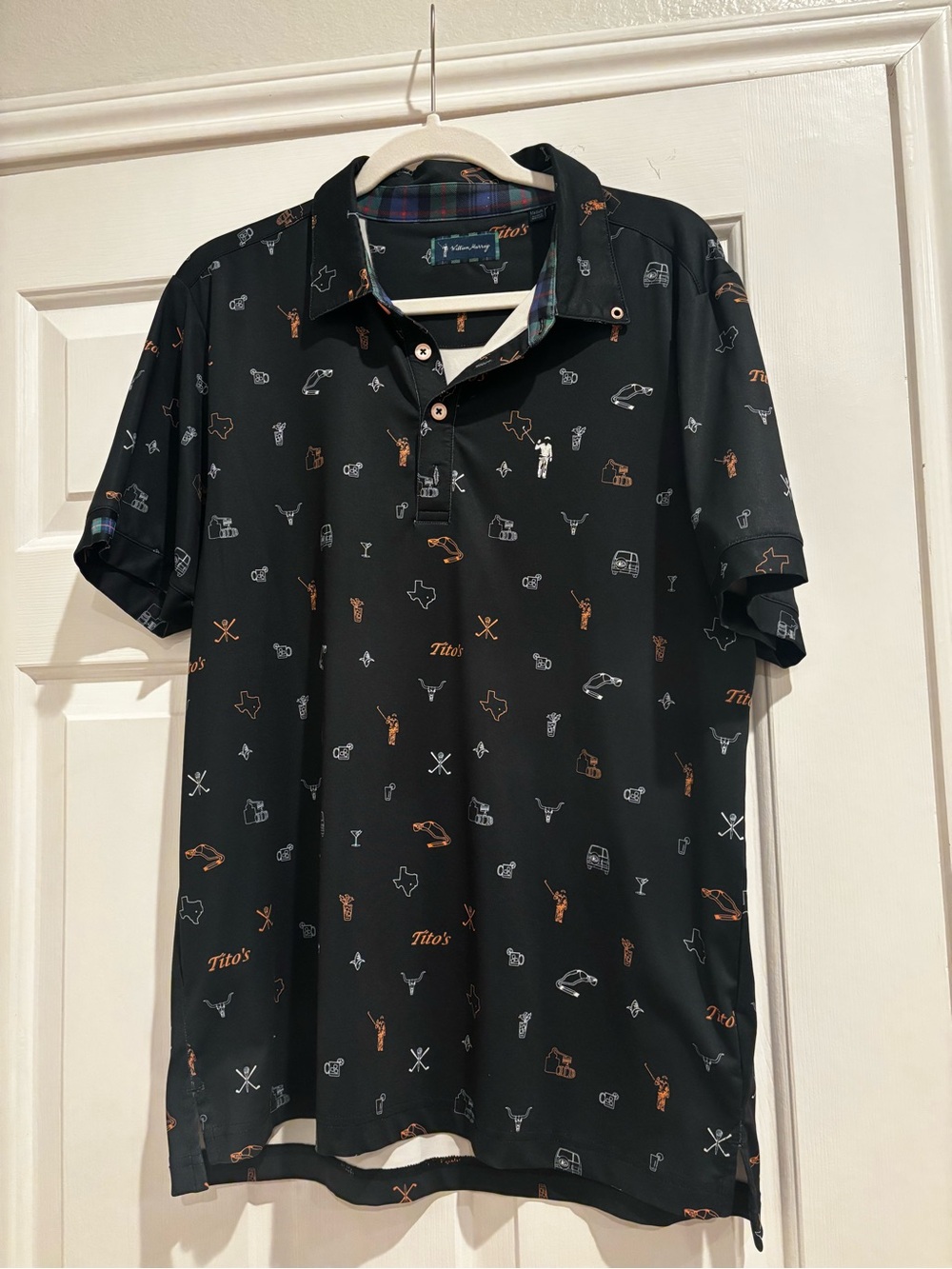 William Murray Golf Black Polo with Orange & White Micro Icons